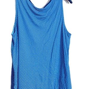 Mixed material blue tank blouse